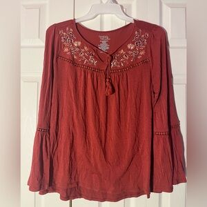 Time and Tru Rust Embroidered Blouse